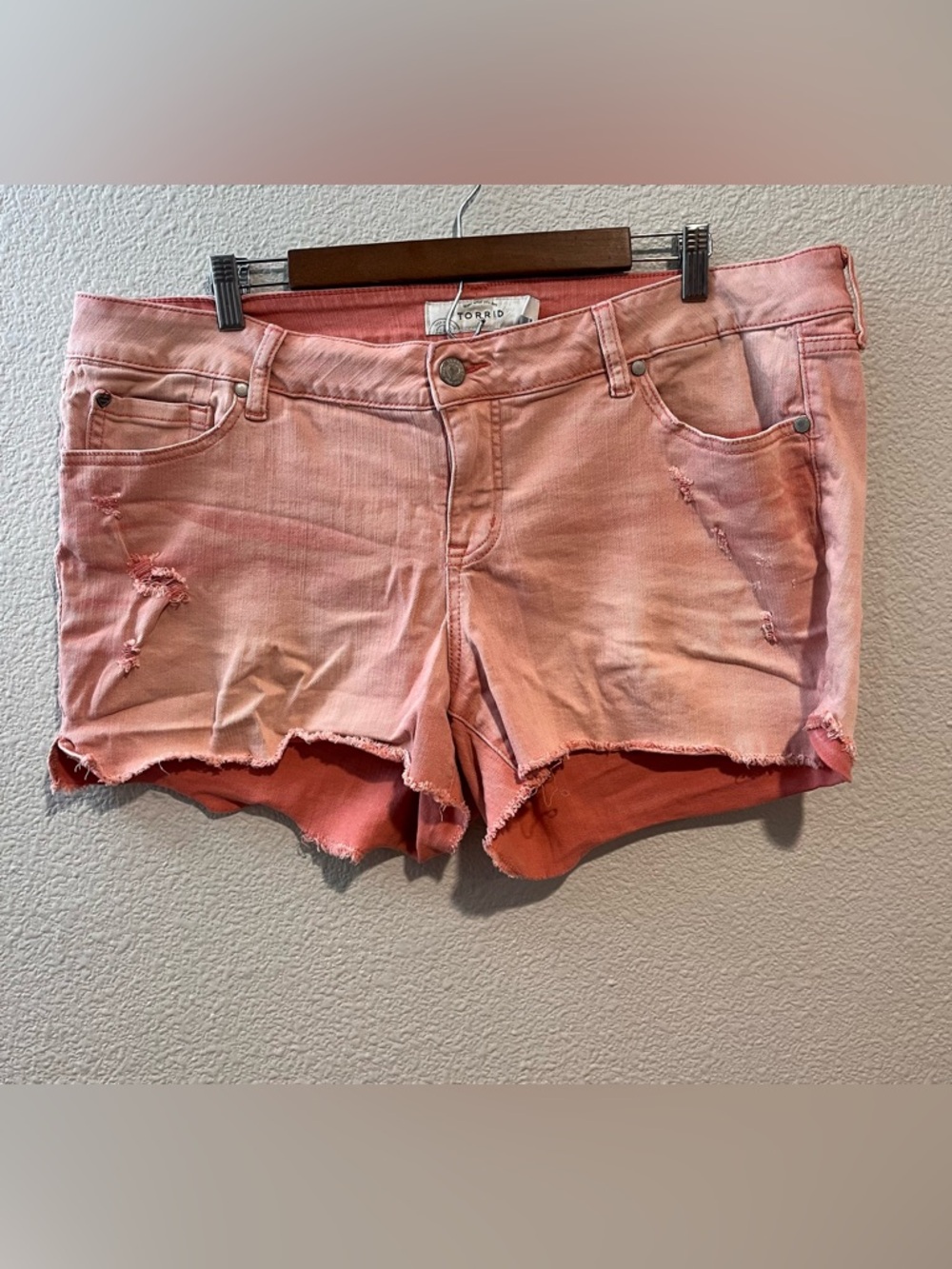 Torrid Distressed Stretch Cotton Denim Cut Off Shortie Shorts Pink 18